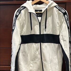 Hollister medium white and Black Hoodie with Branding  excellent condition